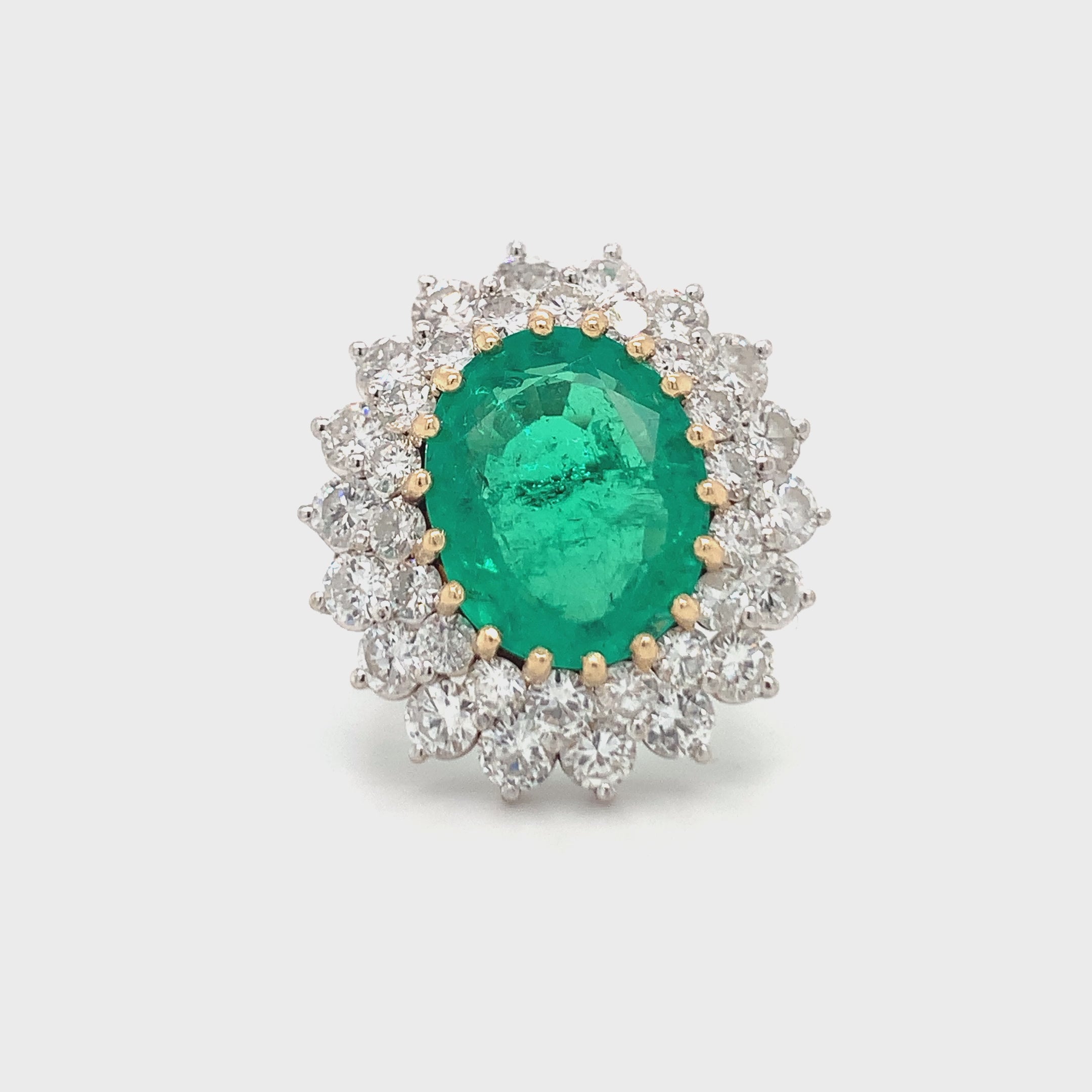 6.0ct Emerald and 3.0ct Diamond 14K Gold Ring, Circa 1960s