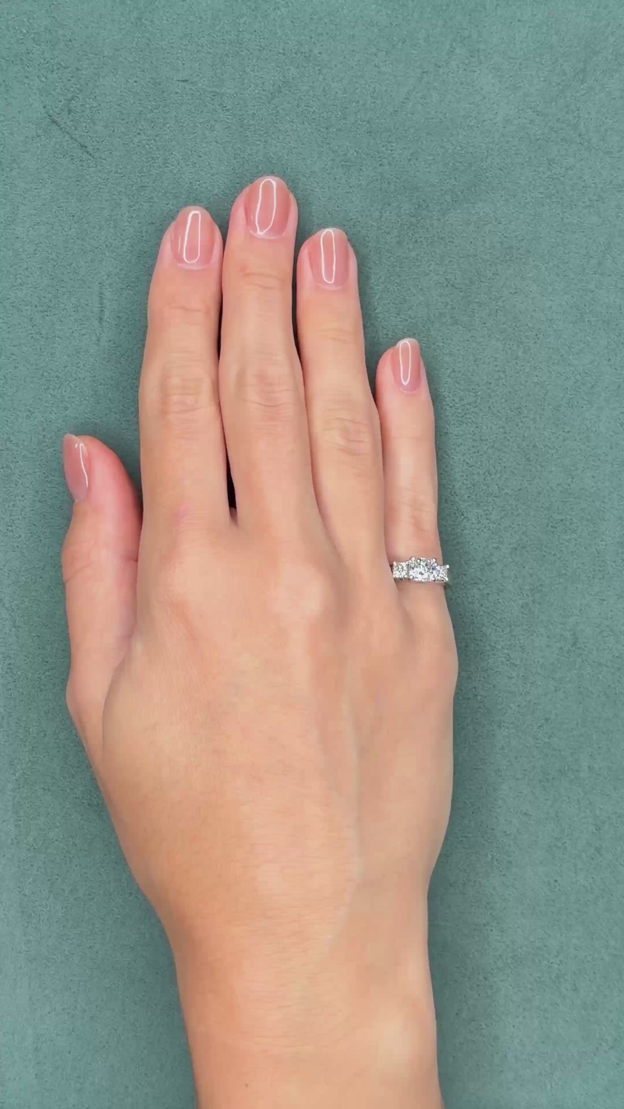 Three-Stone Radiant Cut Diamond Engagement Ring, Platinum, 1.21 ct