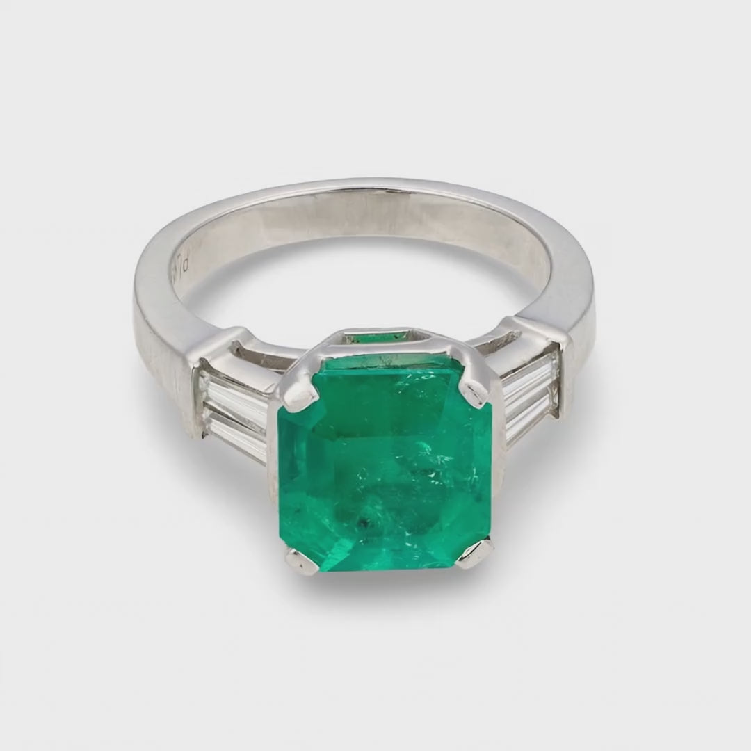 GIA Certified 3.20ct Colombian Emerald & Diamond Platinum Ring