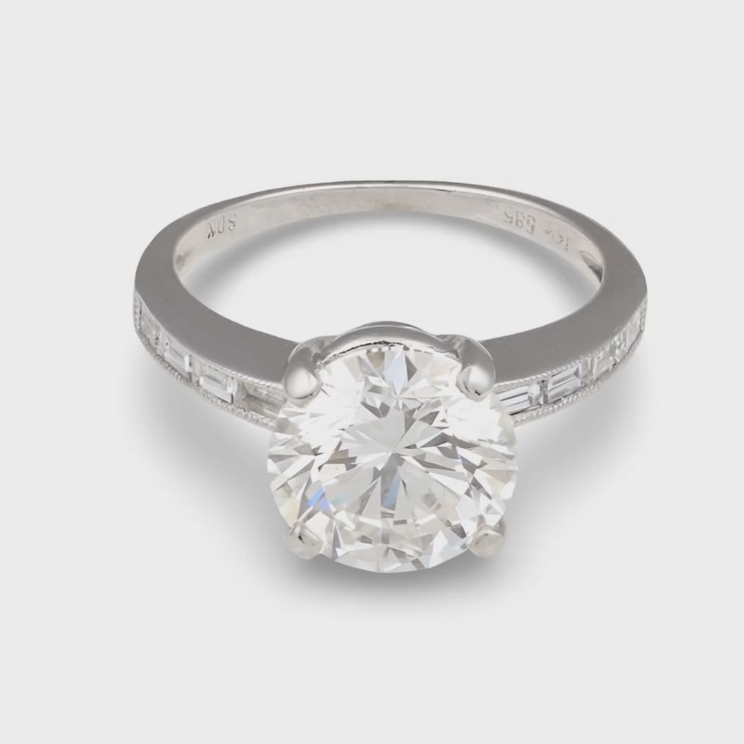 GIA 3.16 Carat Diamond Engagement Ring, Platinum and 14K White Gold