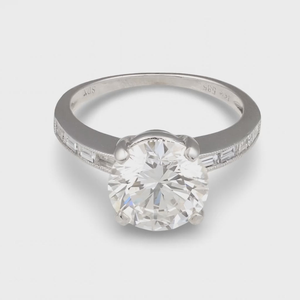 GIA 3.16 Carat Diamond Engagement Ring, Platinum and 14K White Gold