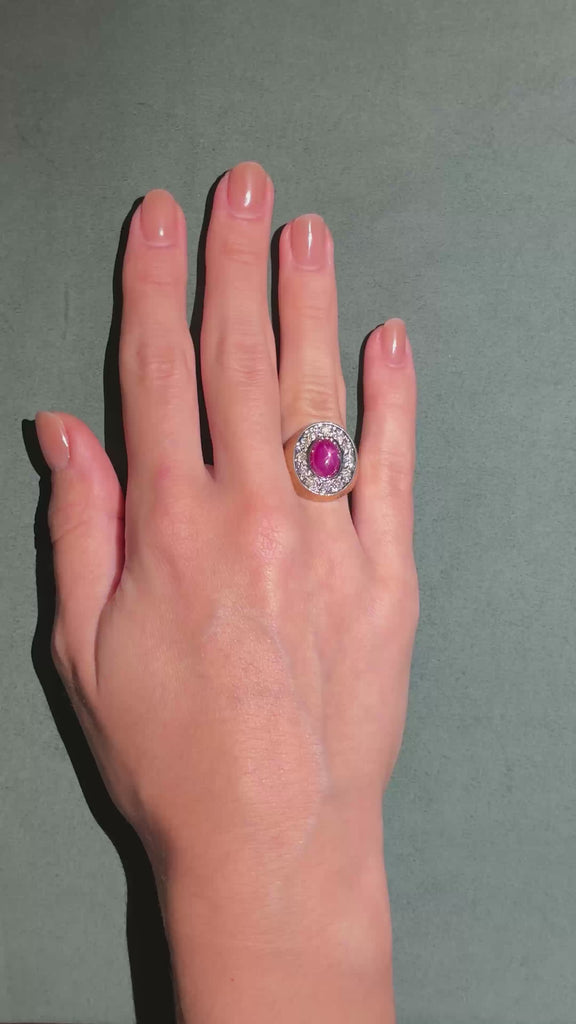 Mid-century Star 3.0ct Ruby and 0.5ct Diamond Palladium Ring, circa 1950s