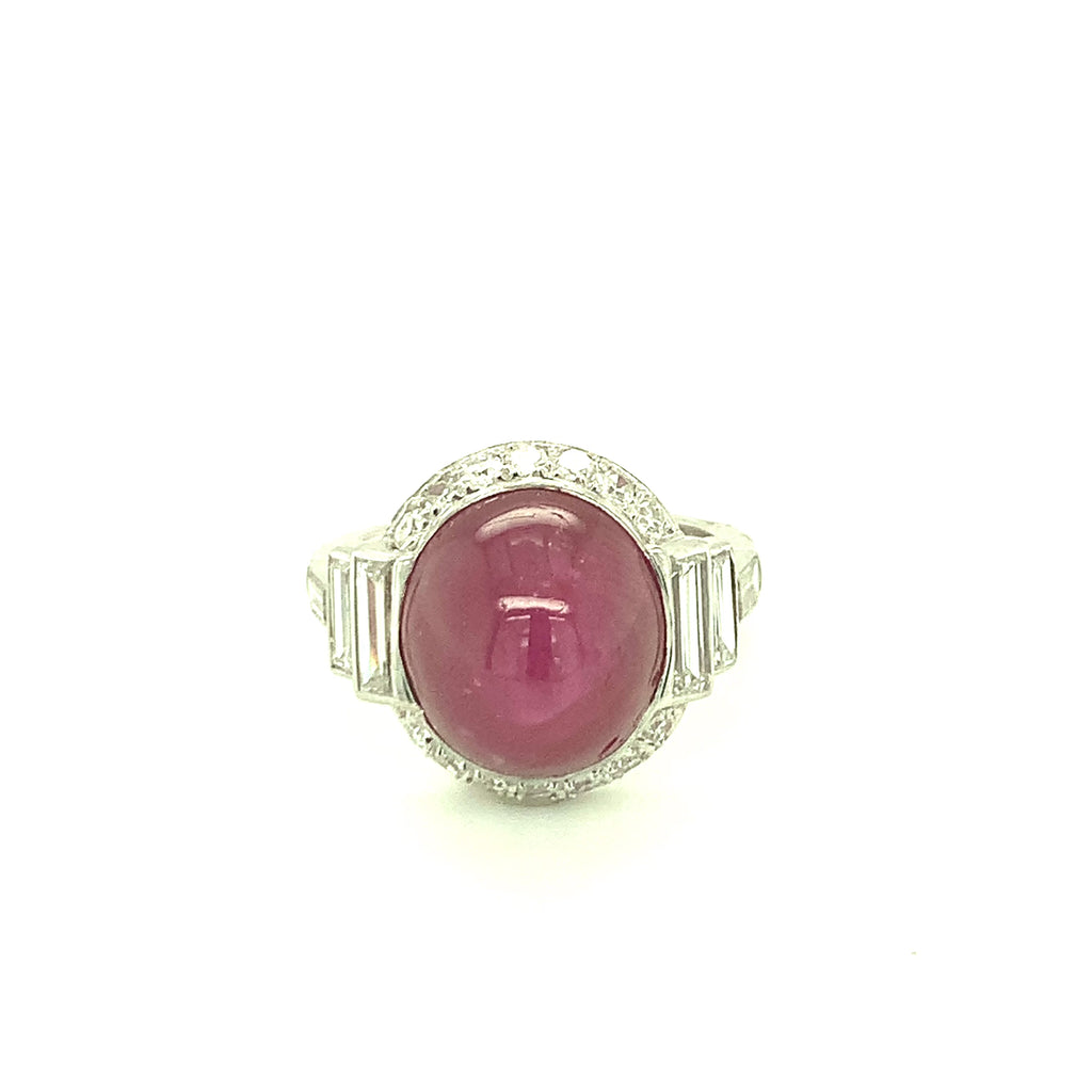 Art Deco Star Ruby and Diamond Platinum and 18K White Gold Ring, circa 1930s