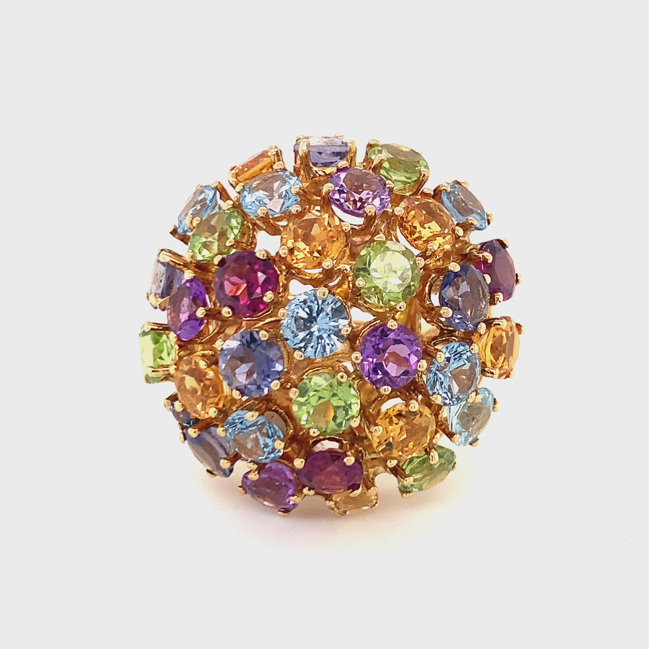 Multi-Gem Bombe Ring in 18K Yellow Gold, circa 1960s