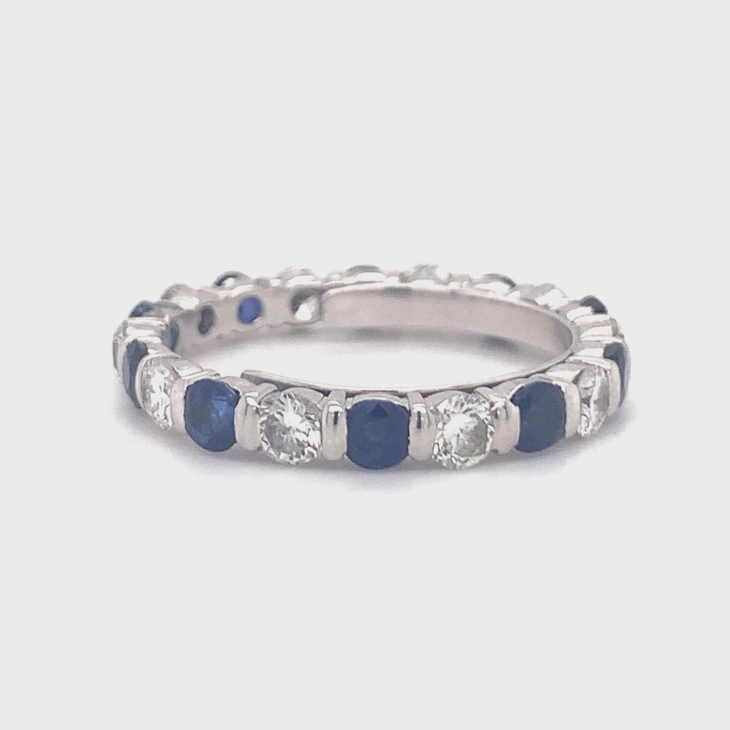 Sapphire & Diamond 18K White Gold Eternity Band, Circa 1970s