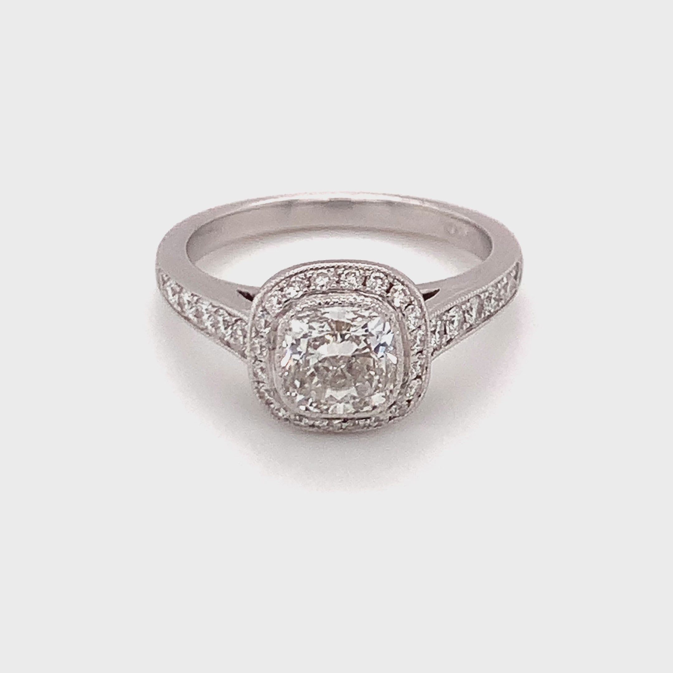 Video of the 1.14ct cushion brilliant diamond halo engagement ring