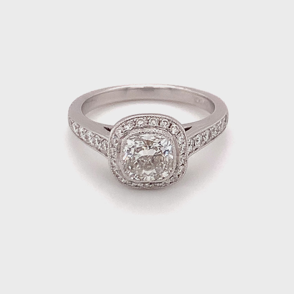 Video of the 1.14ct cushion brilliant diamond halo engagement ring