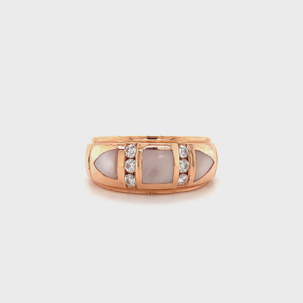 Vintage 1970s Mabe Pearl and Diamond 14K Rose Gold Ring