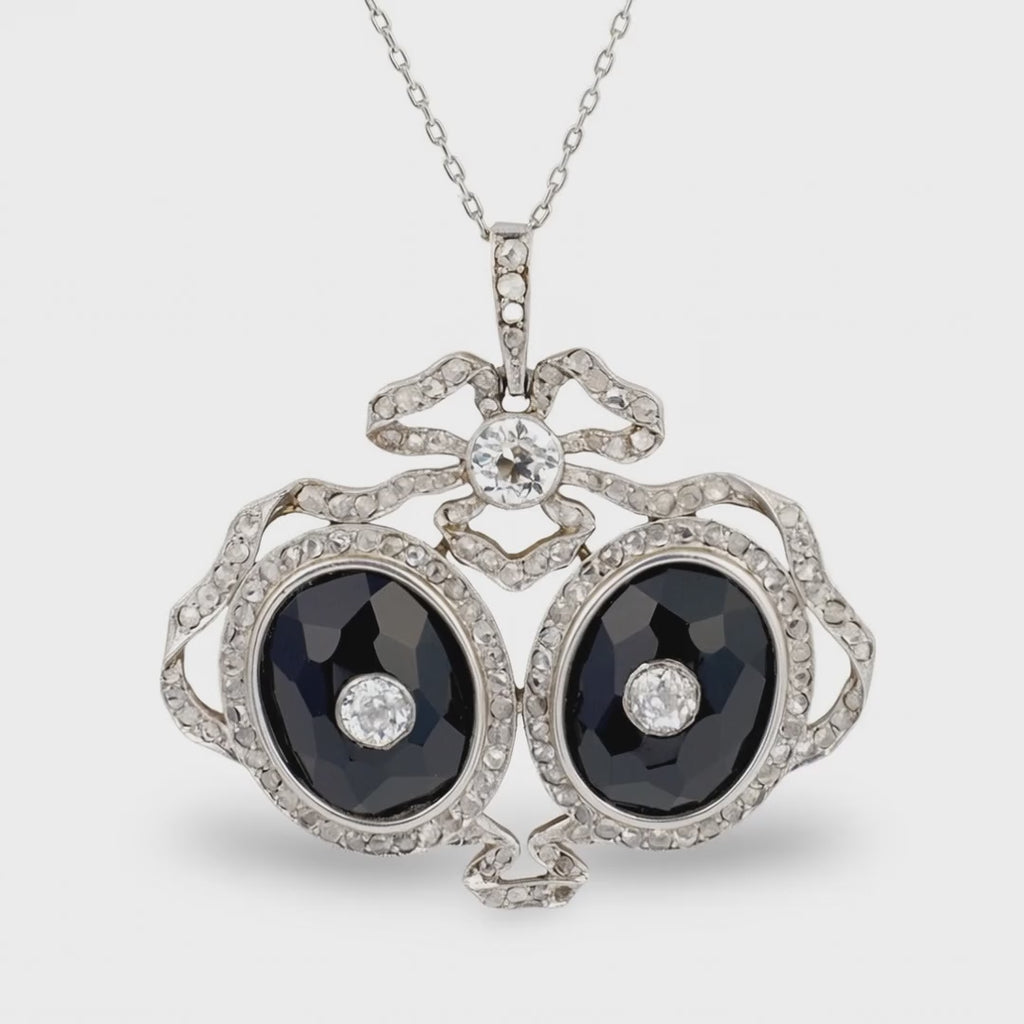 Edwardian Diamond and Onyx Platinum-Topped Gold Pendant, 3.50 Carats, Circa 1900