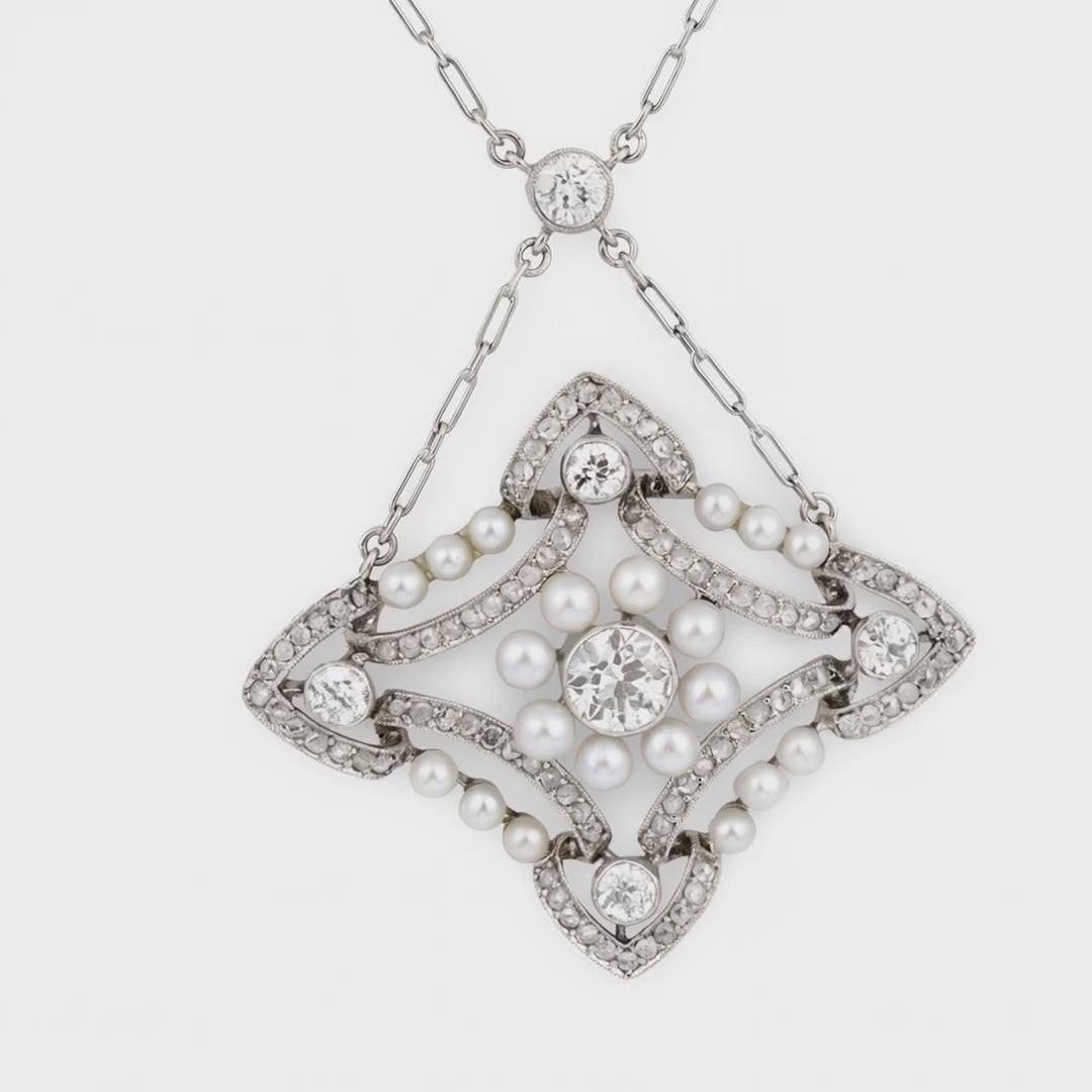 Art Deco 3.25ct Diamond and Pearl Platinum Pendant, Circa 1930s