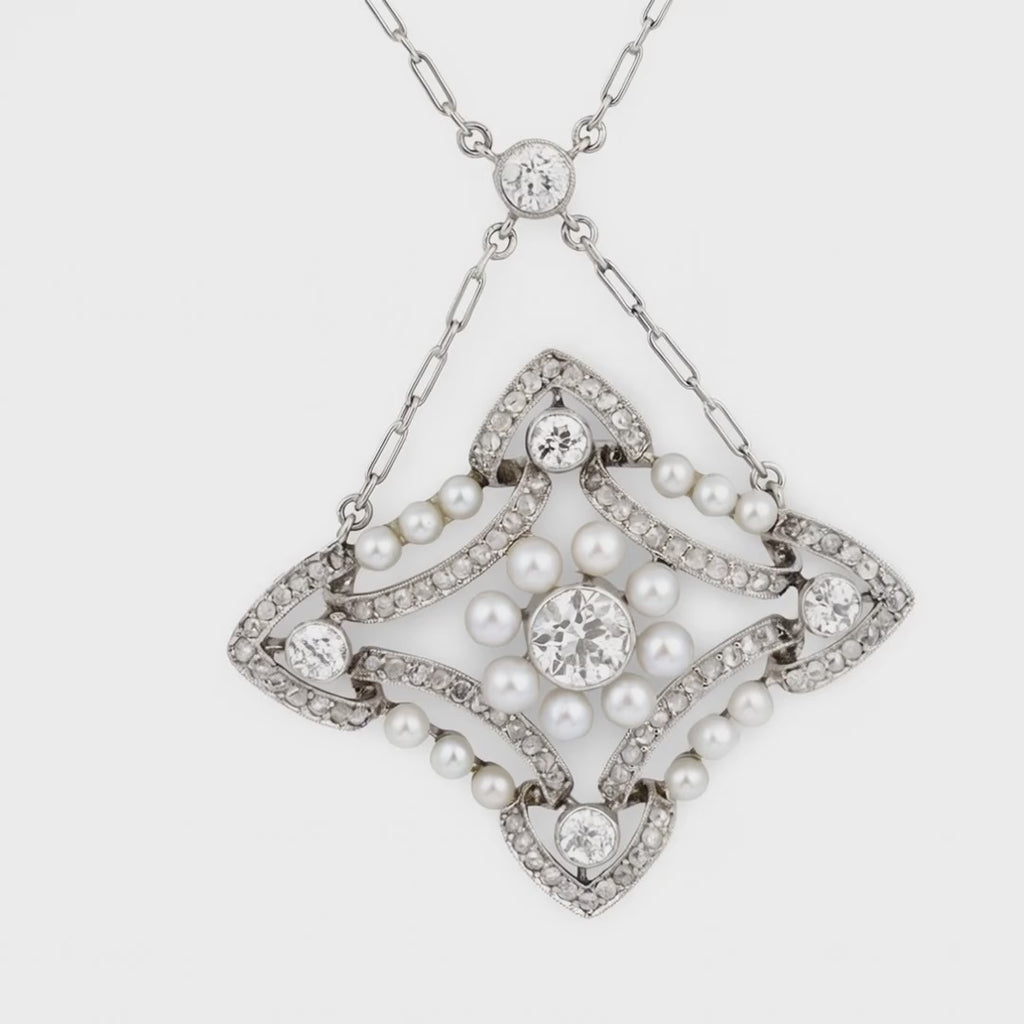 Art Deco 3.25ct Diamond and Pearl Platinum Pendant, Circa 1930s
