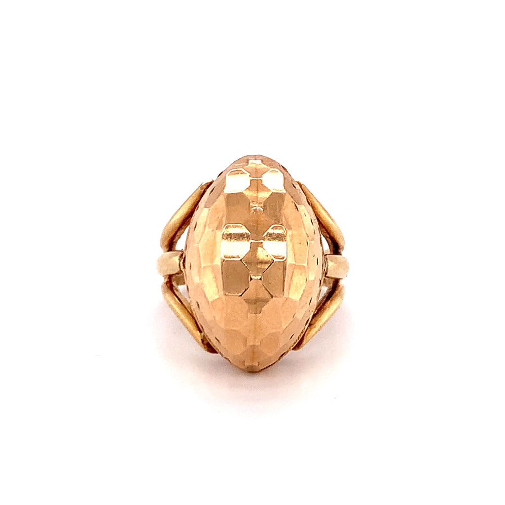 Retro Marquise-Shaped Hammered Rose Gold Ring, Circa 1940s