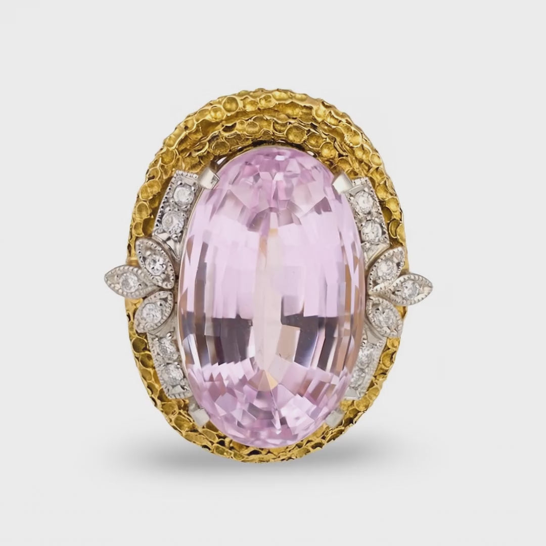 Vintage Kunzite and Diamond 18K Yellow Gold and Platinum Ring, circa 1960s