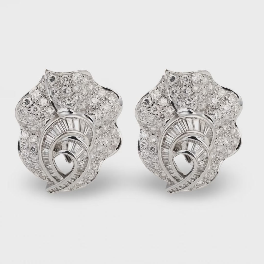 Mid-Century Adler Pavé Diamond Earrings, 7 Carats, 18K White Gold
