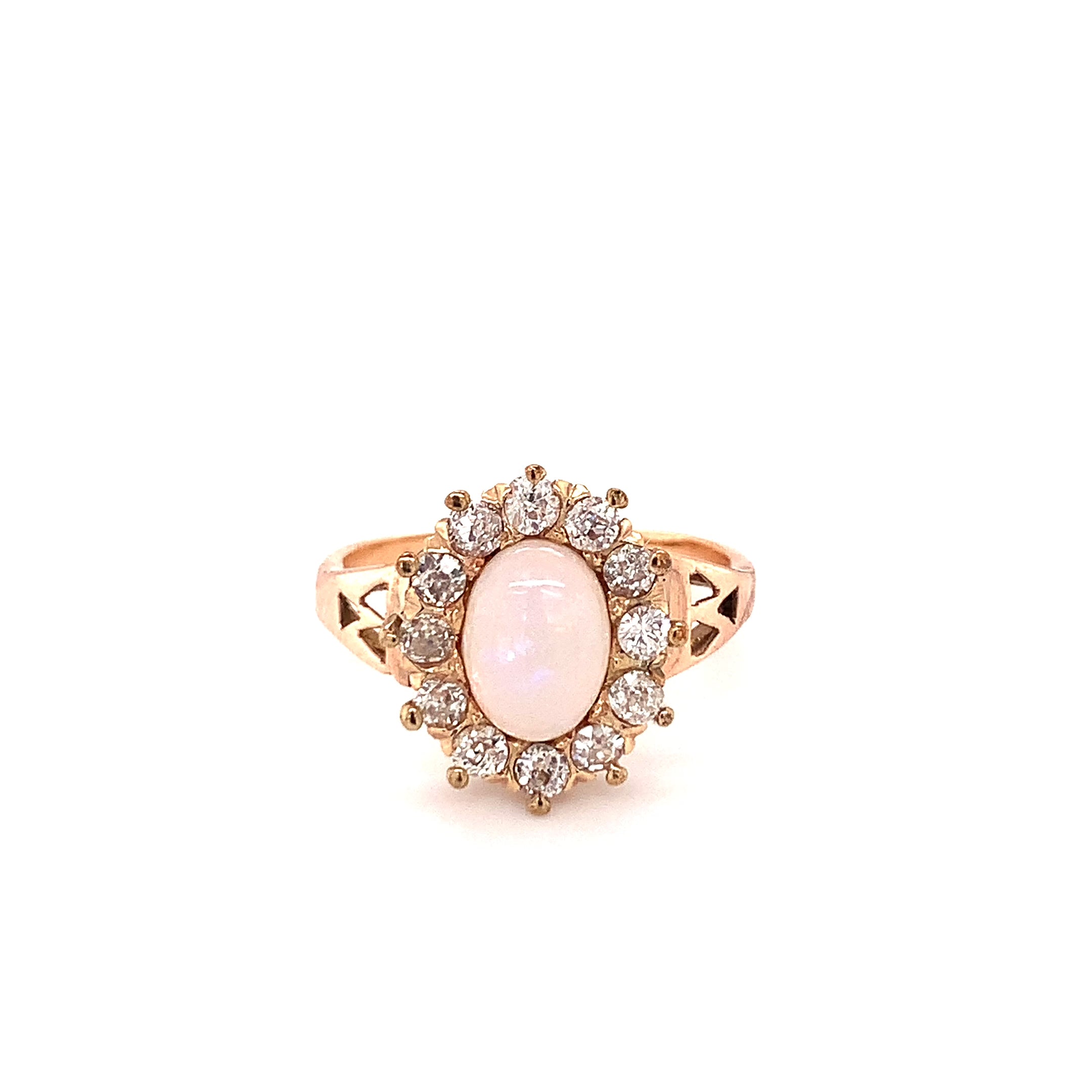 White Opal & Diamond 14K Gold Ring, Circa 1960s