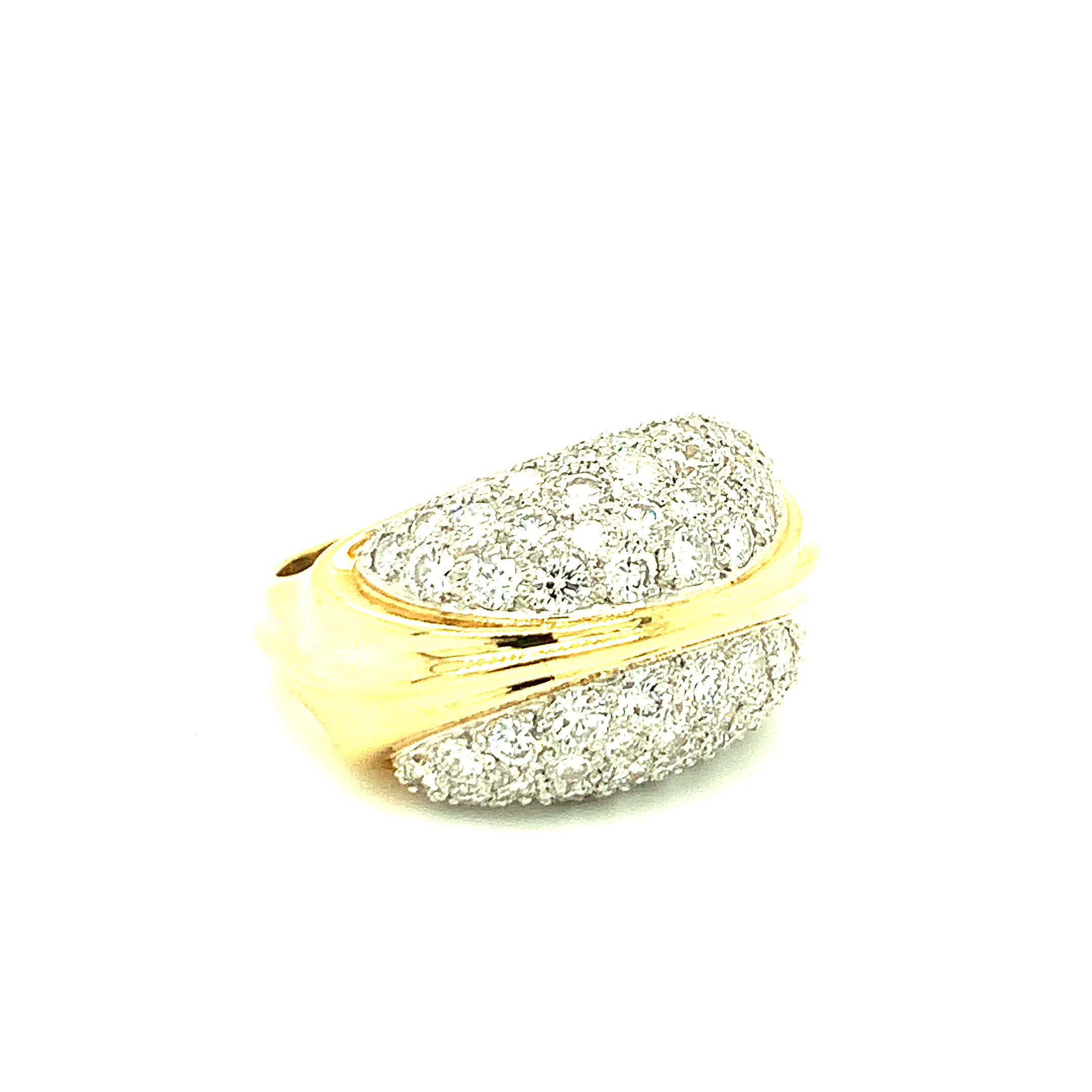 Diamond Dome 18K Yellow Gold and Platinum Ring, circa 1970s