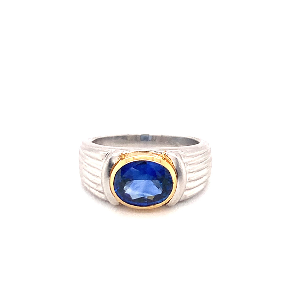 Sapphire Platinum and Yellow Gold Ring, circa 1990s