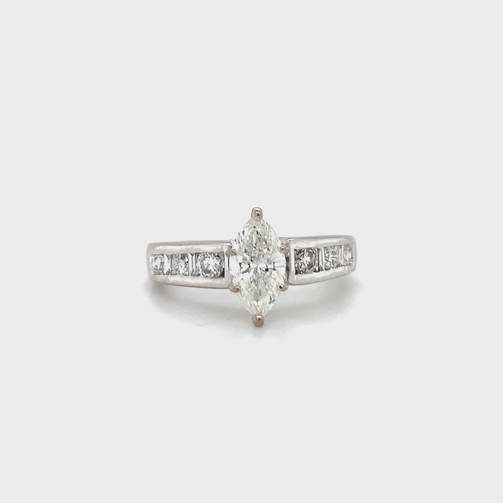 Marquise 0.75ct Diamond Engagement Ring with Channel-Set Accents, 14K White Gold