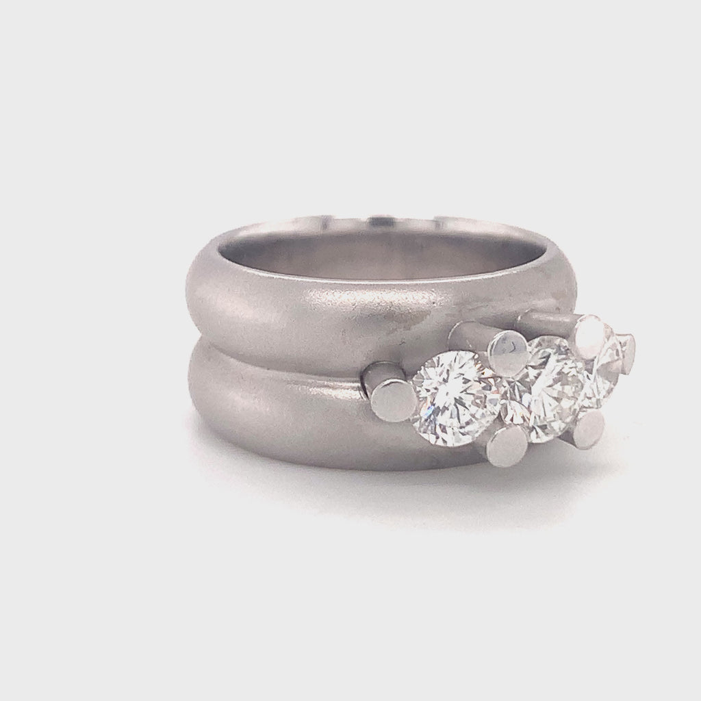 Three-Stone Diamond Ring in 14K White Gold, Circa 1980s
