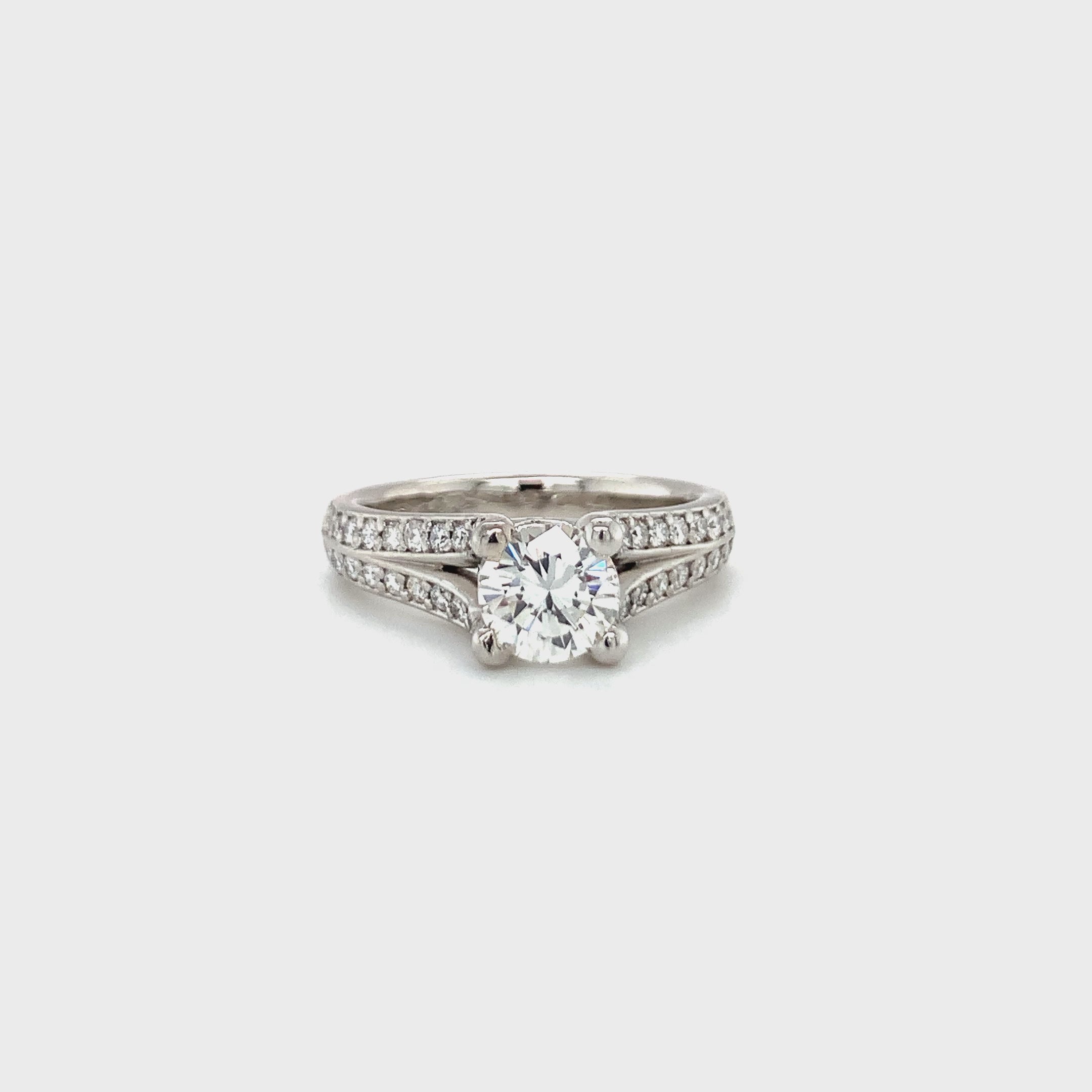 GIA Certified 1ct Diamond Platinum Pavé Engagement Ring, I/VS1