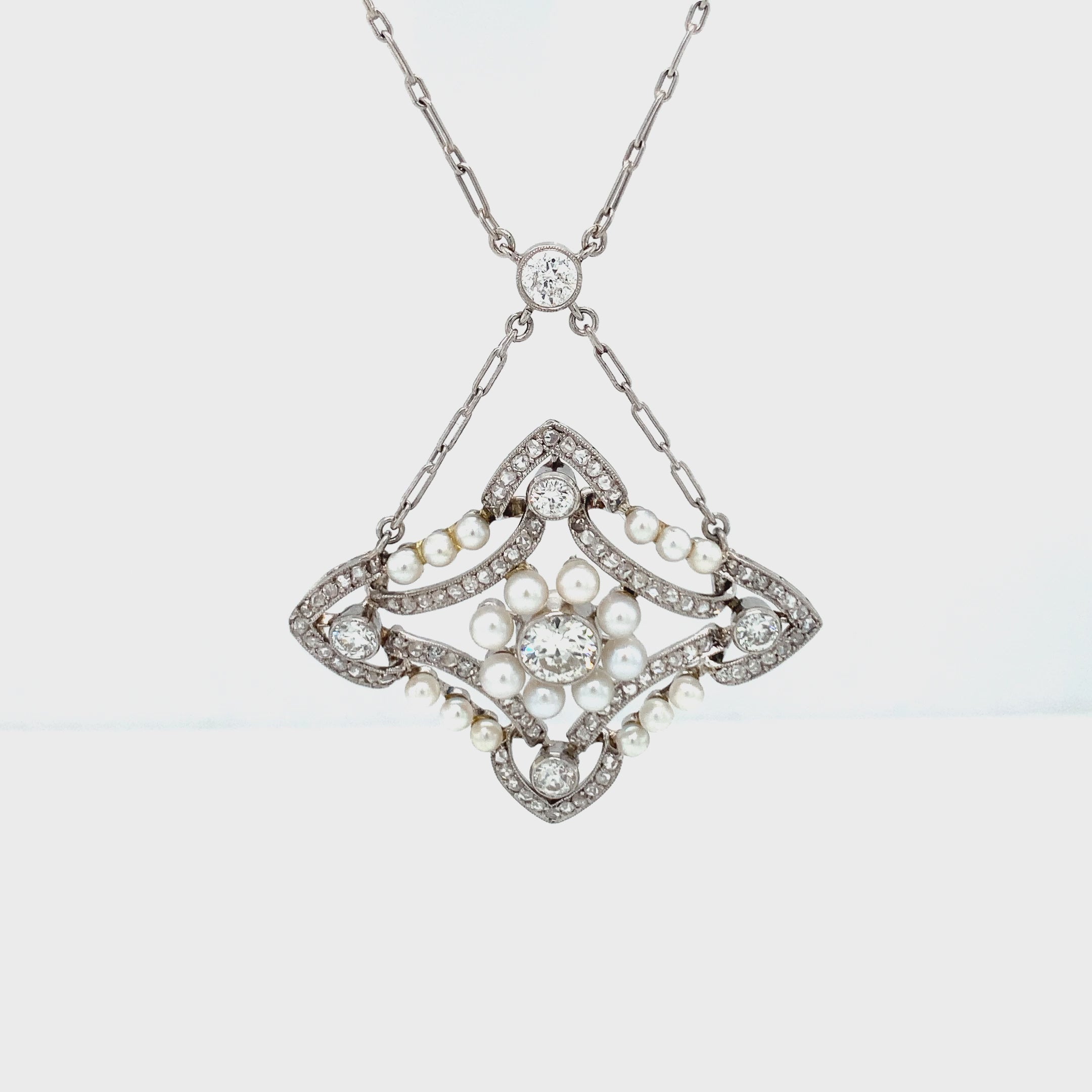 Art Deco Diamond and Pearl Platinum Pendant