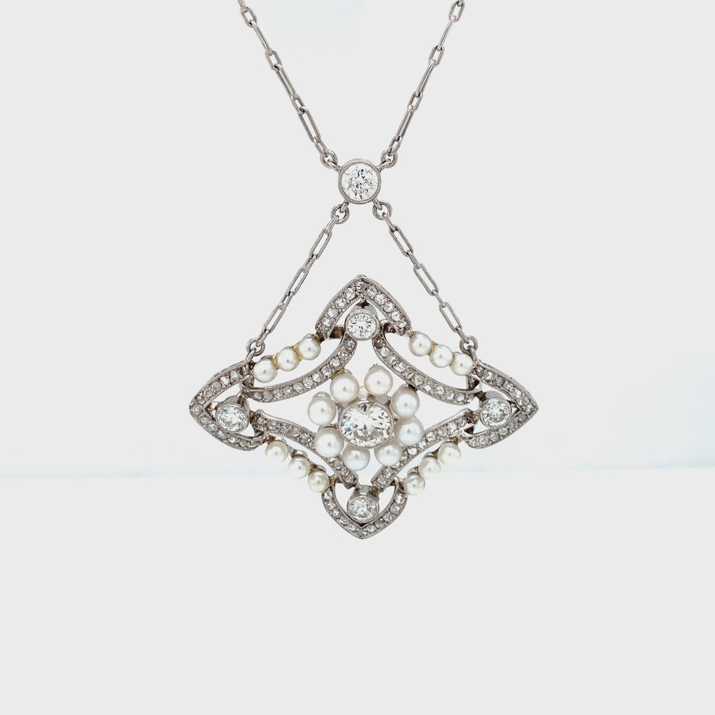 Art Deco Diamond and Pearl Platinum Pendant
