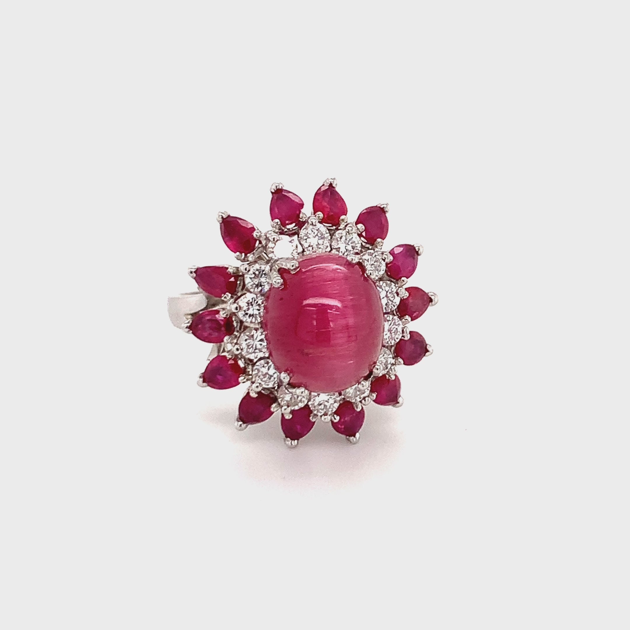 Mid-Century Cat's Eye Tourmaline White Gold Cocktail Ring