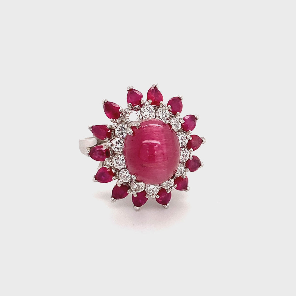 Mid-Century Cat's Eye Tourmaline White Gold Cocktail Ring