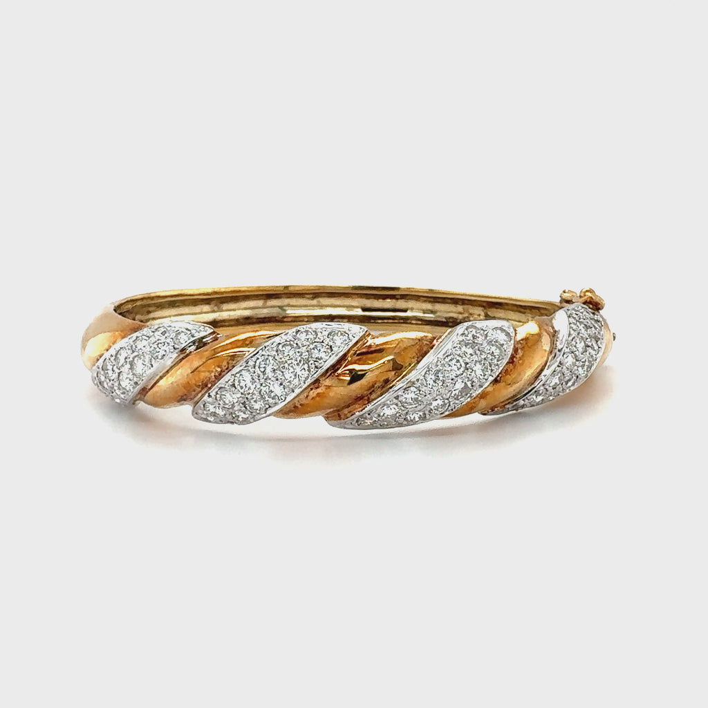 1.72ct Diamond Pavé Twist Bangle in 14K Two-Tone Gold, circa 1970s