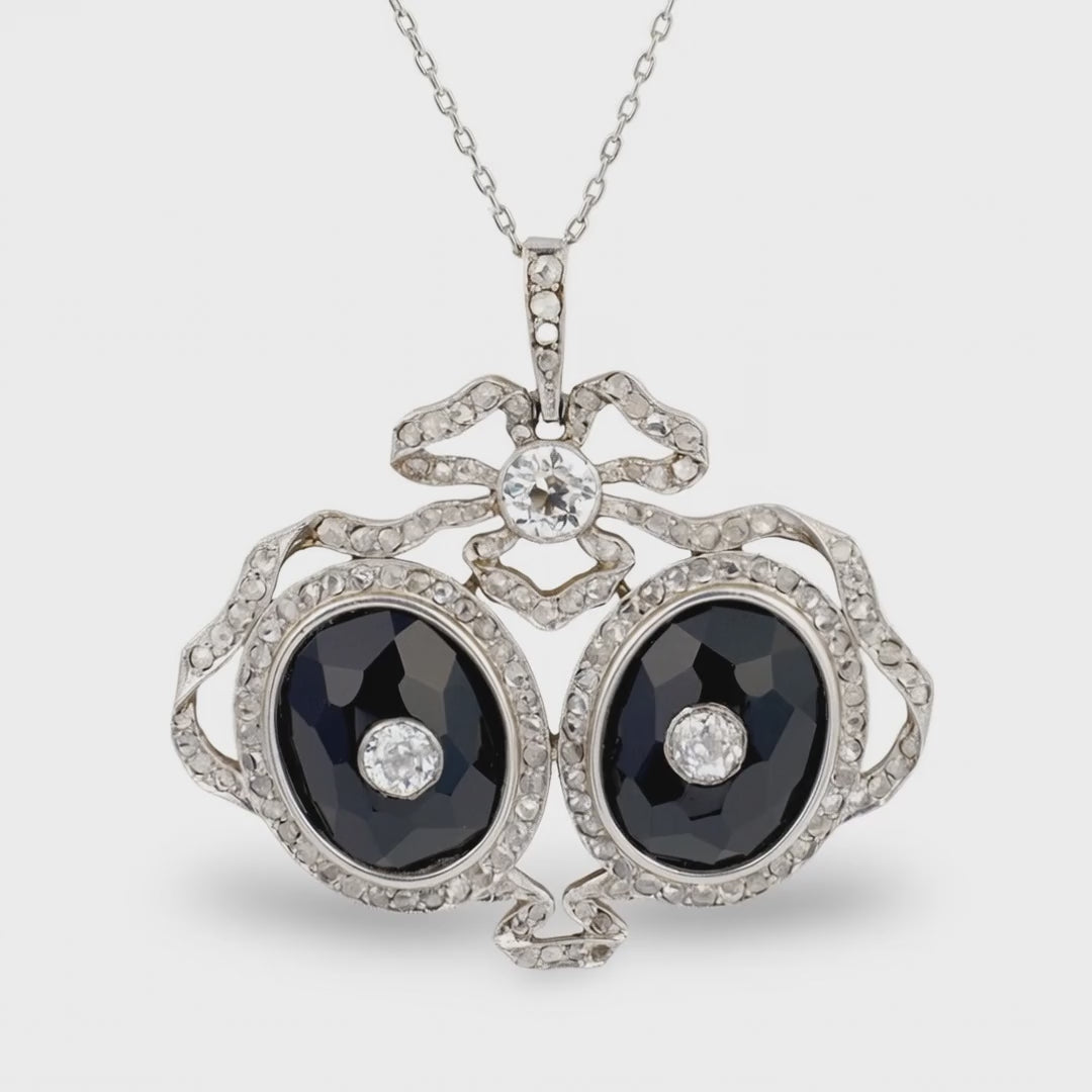 Edwardian Diamond and Onyx Platinum-Topped Gold Pendant, 3.50 Carats, Circa 1900