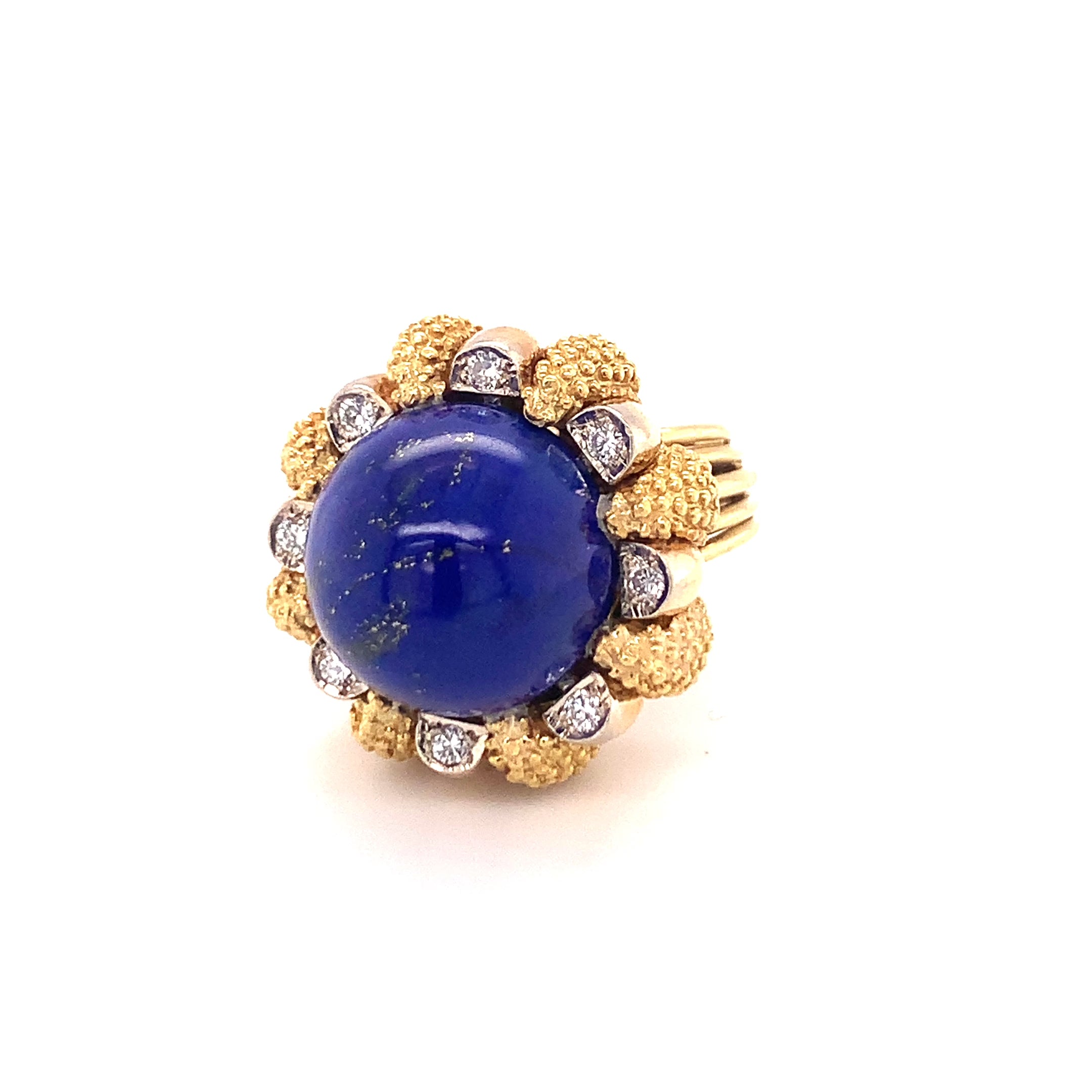 Lapis Lazuli and Diamond 18K Gold Cocktail Ring, Circa 1960s