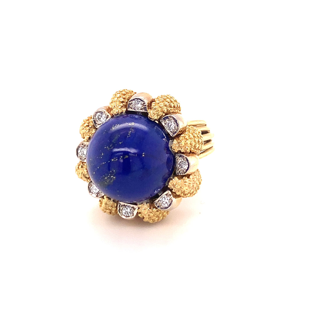 Lapis Lazuli and Diamond 18K Gold Cocktail Ring, Circa 1960s