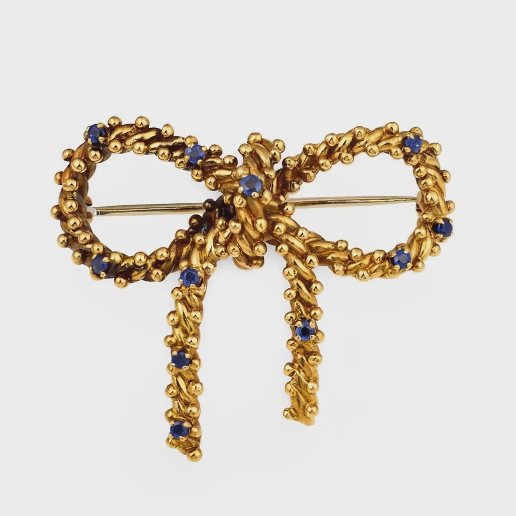 Tiffany & Co. Sapphire Bow Brooch in 18K Gold, circa 1970s