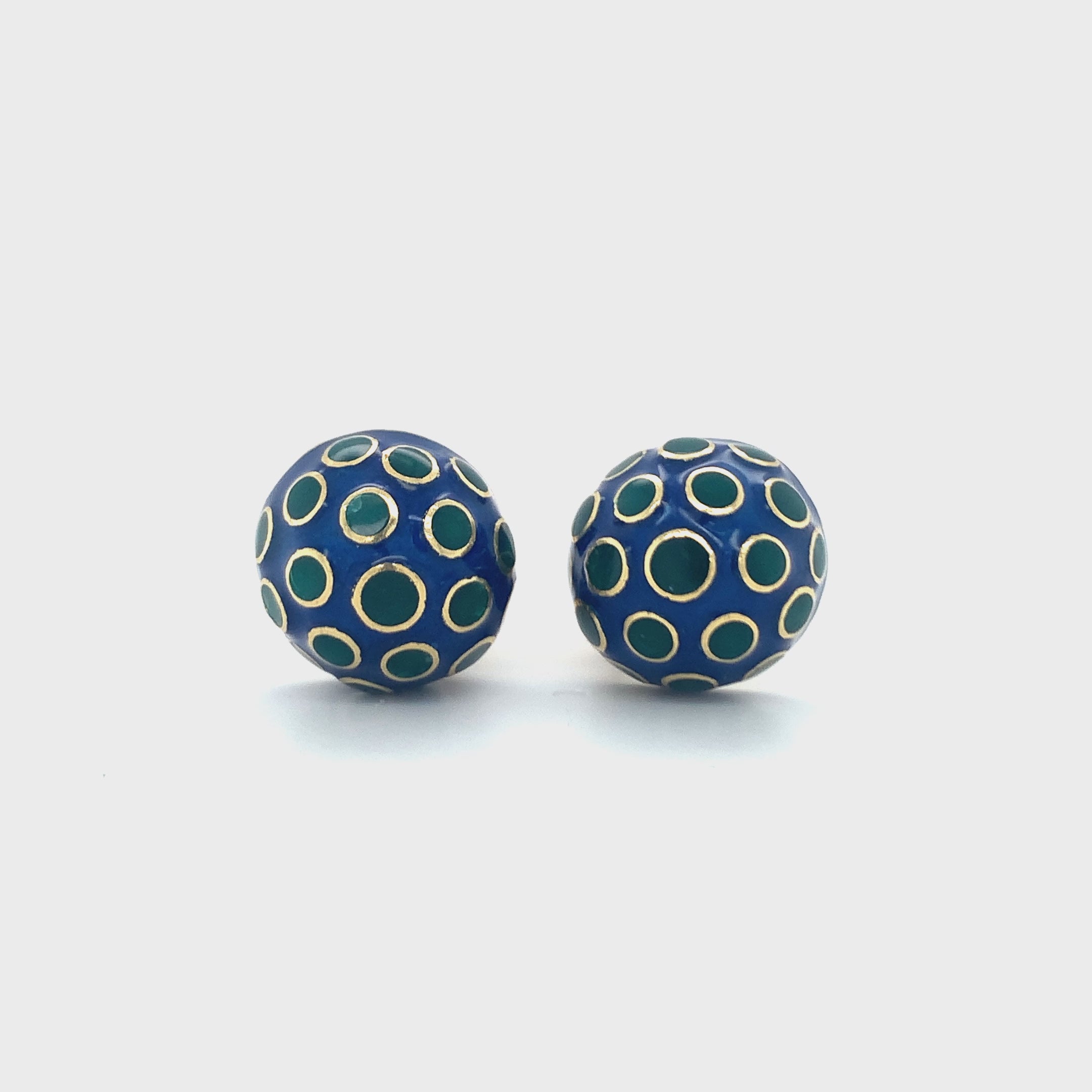 Marti Blue and Green Enamel Button Earrings, circa 1970s