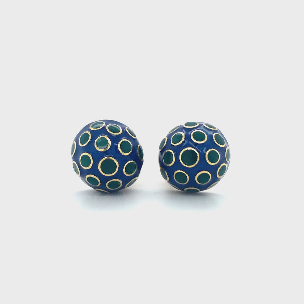 Marti Blue and Green Enamel Button Earrings, circa 1970s