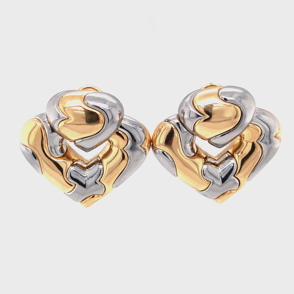 Marina B Two-Tone Gold and Steel Heart Earclips, circa 1980s