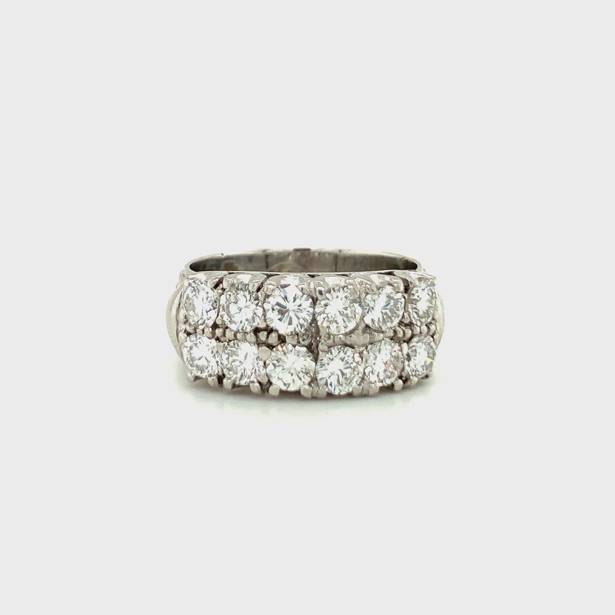 Diamond Band Ring in 14K White Gold, Two-Row Pavé, Circa 1970s