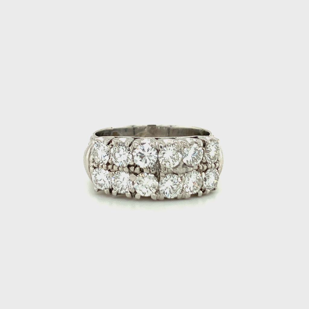Diamond Band Ring in 14K White Gold, Two-Row Pavé, Circa 1970s