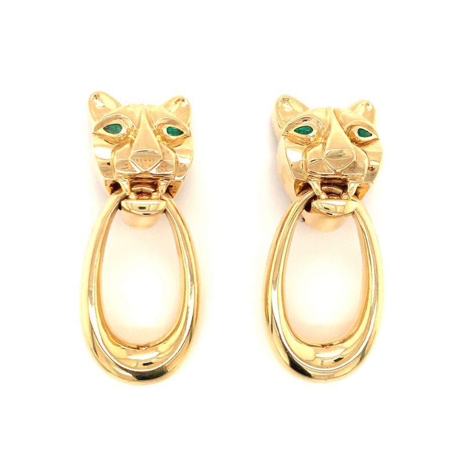 18K-YG PANTHER MOTIF DANGLE EARCLIPS from Recoleta Estate Jewelry