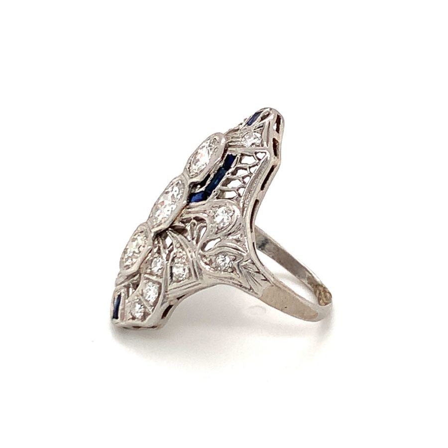 Art Deco, Platinum Diamond and Sapphire Ring from Recoleta Estate Jewelry