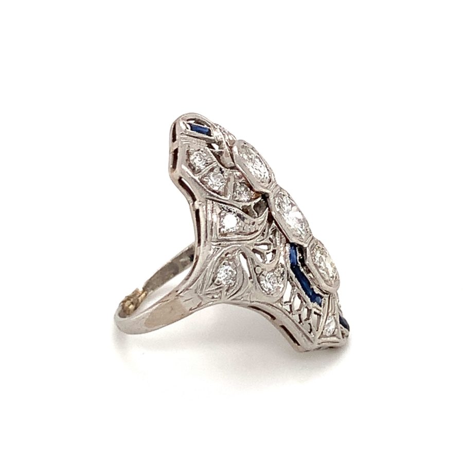 Art Deco, Platinum Diamond and Sapphire Ring from Recoleta Estate Jewelry