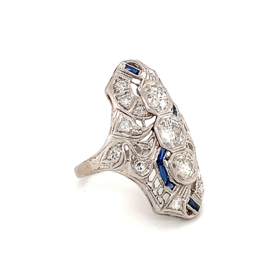 Art Deco, Platinum Diamond and Sapphire Ring from Recoleta Estate Jewelry