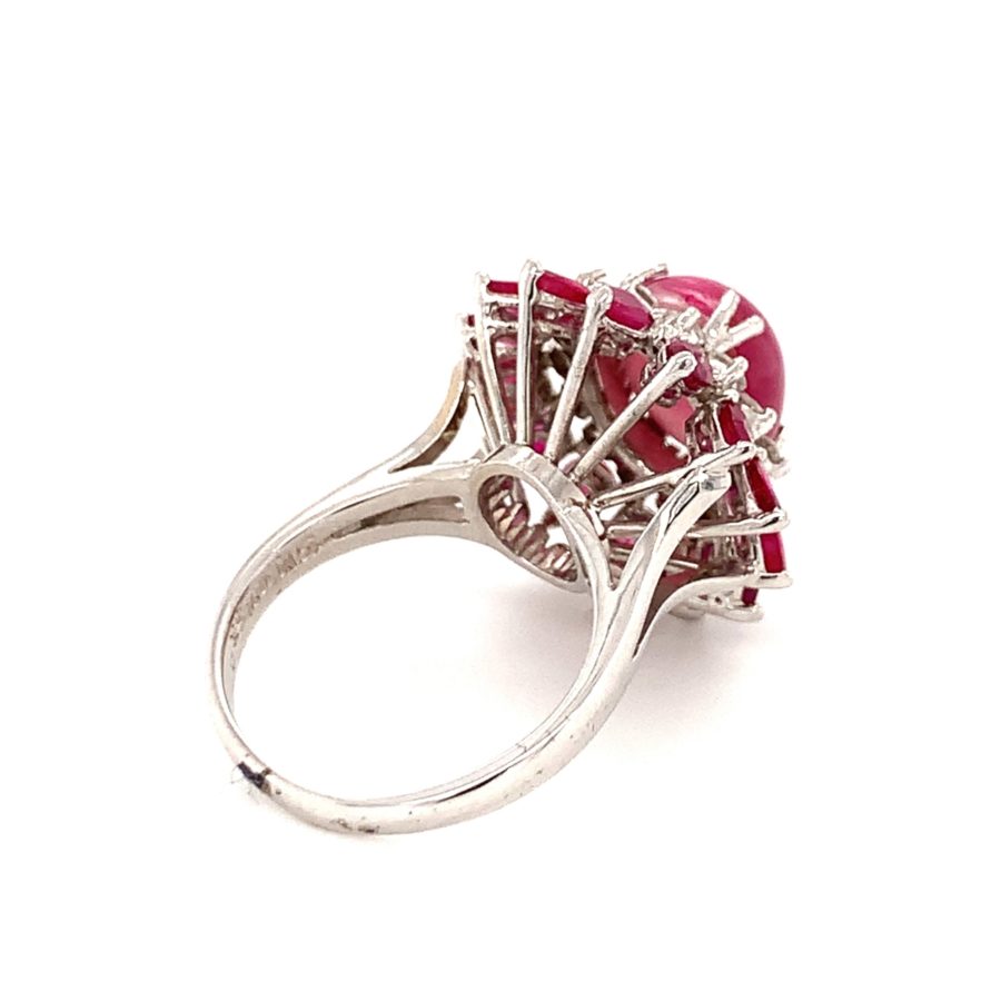 18K White Gold, Cat's Eye Tourmaline, Ruby, and Diamond Ring from Recoleta Estate Jewelry