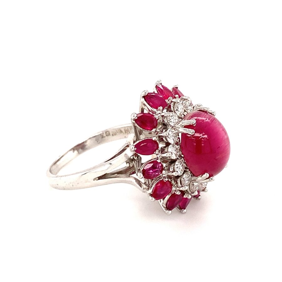 18K White Gold, Cat's Eye Tourmaline, Ruby, and Diamond Ring from Recoleta Estate Jewelry