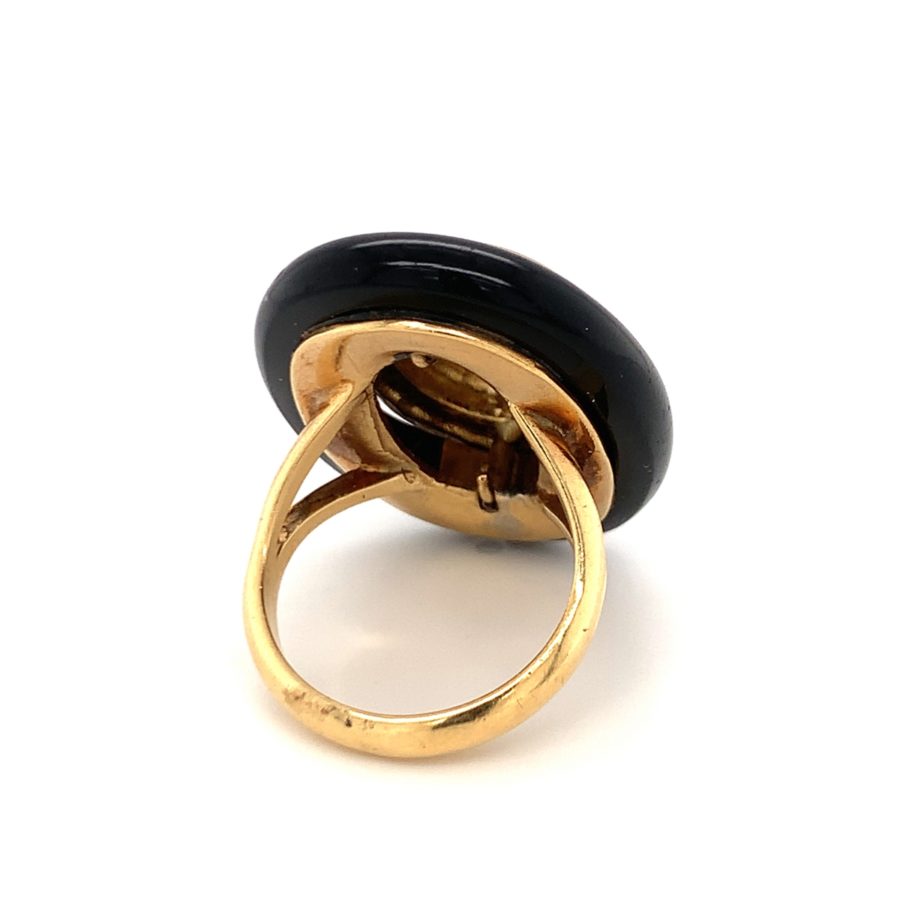 18K Yellow Gold Diamond and Black Onyx Ring from Recoleta Estate Jewelry