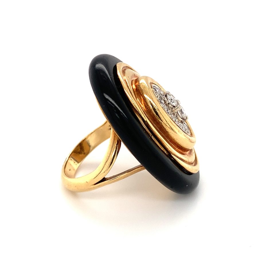 18K Yellow Gold Diamond and Black Onyx Ring from Recoleta Estate Jewelry