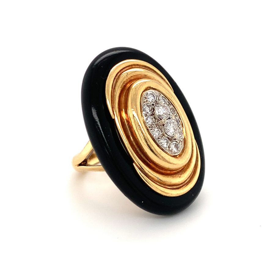 18K Yellow Gold Diamond and Black Onyx Ring from Recoleta Estate Jewelry