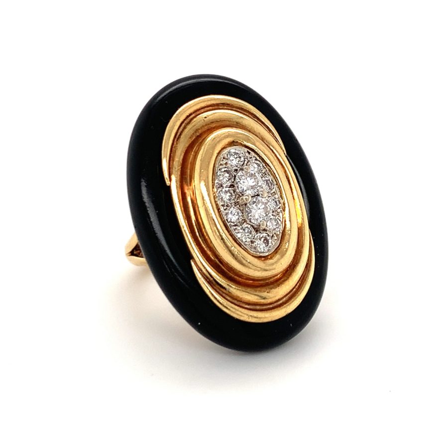 18K Yellow Gold Diamond and Black Onyx Ring from Recoleta Estate Jewelry