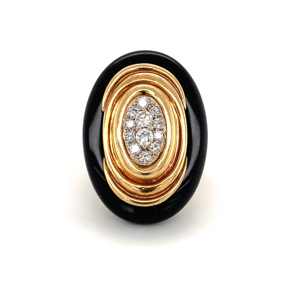 18K Yellow Gold Diamond and Black Onyx Ring from Recoleta Estate Jewelry