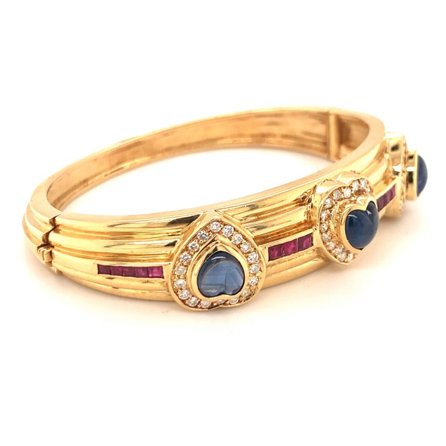 18K Yellow Gold, Sapphire, Diamond, and Ruby Bracelet from Recoleta Estate Jewelry